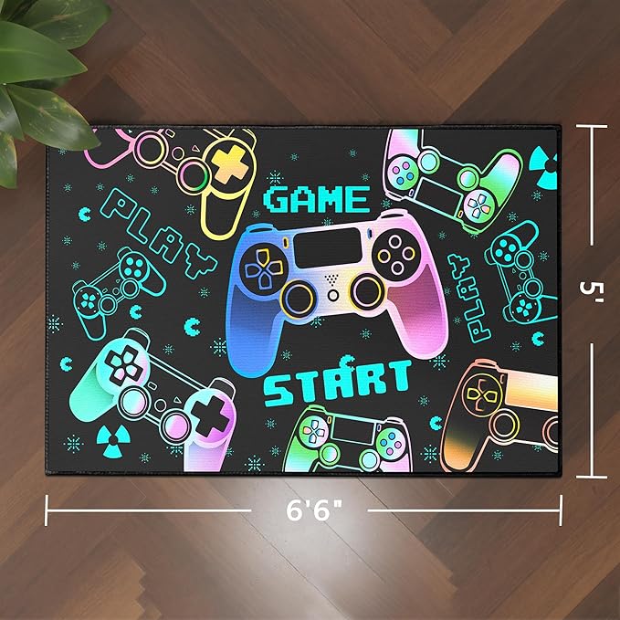 Play Gaming Rug for Bedroom Gamer Mat Gamepad for Boys Room 59"x39" for Playroom Decor Washable