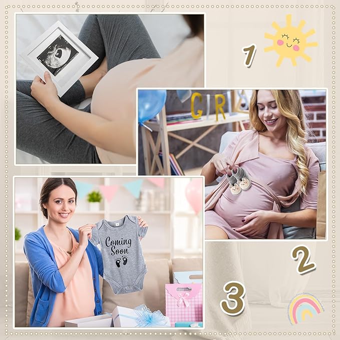 9 Pcs Pregnancy Announcement Set Pregnancy Reveal Ideas Felt Letter Board Baby Bodysuit Booties Photo Frame Bear Plush Wood Blocks for Coming Soon Baby Announcement(Gray)