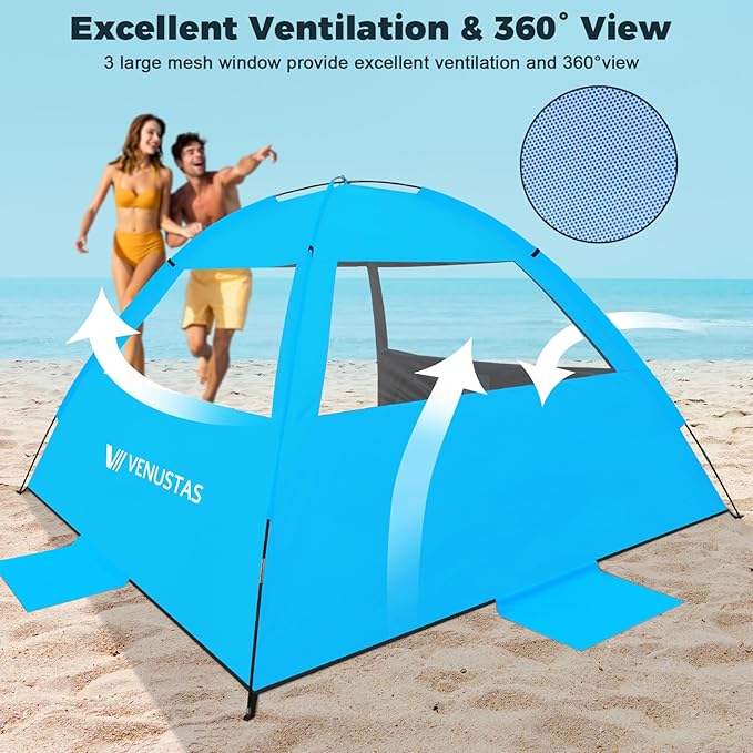 Venustas Beach Tent Sun Shelter for 3/4-5/6-7/8-10 Person, UPF 50+ UV Protection Beach Canopy, Lightweight and Easy Setup Cabana, Portable Shade Tent
