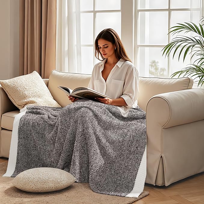 NEXHOME PRO Soft Throw Blankets for Couch, Reversible Warm Blankets Cozy Knit Blanket for Women, Fuzzy Plush Lightweight Throws for Sofa, Bed, Picnic, Coffee Brown, 50 x 60 inches