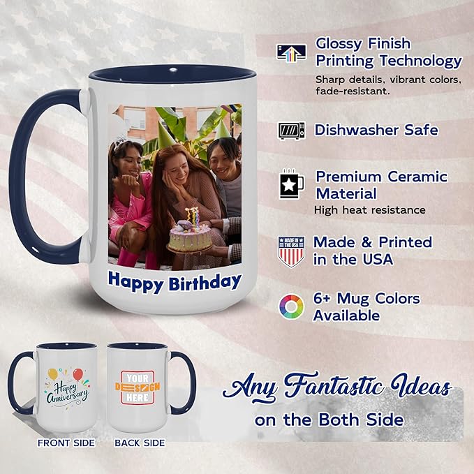 Custom Mug Upload Your Picture Personalized Coffee Mug with Photo Text Name Customized Cup Unique Ideas Gifts for Men Women Mom Dad Girlfriend Boyfriend Friend Family (Dark Blue, 11oz)