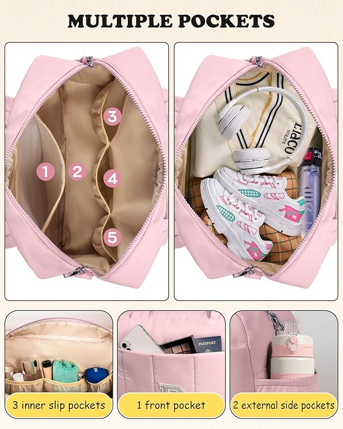 Tween Gift, Duffle Bag for Travel, Weekender Bags for Women，Initial Overnight Bag with Wet Pocket，Lightweight Travel Bags Personalized Gym Tote with Makeup Pouch