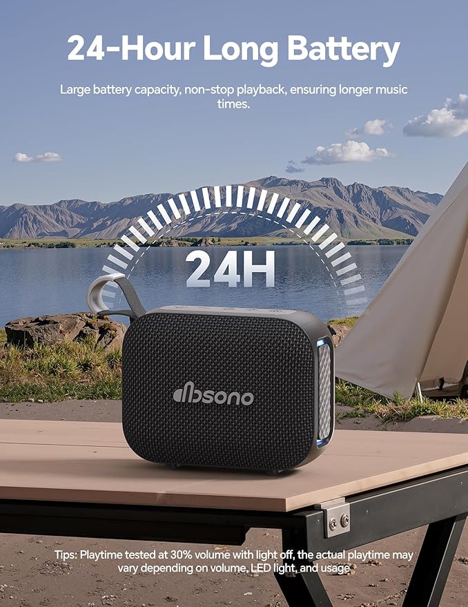 Portable Bluetooth Speaker Waterproof Wireless: IPX5 HD Sound Up to 24H Playtime, Birthday White Elephant Gifts Stocking Stuffers for Adults Teens Women Men, Cool Electronics for Outdoor Travel-Black