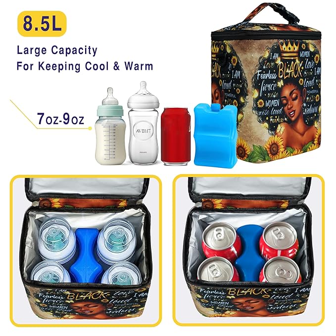 Breastmilk Cooler Bag with Ice Pack Fits 4 Baby Bottles Up To 9 Ounce Insulated cooler Bag Breast Milk Cooler on the Go with Strap Baby Bottle Cooler Bag for Nursing Mom Daycare or Travel