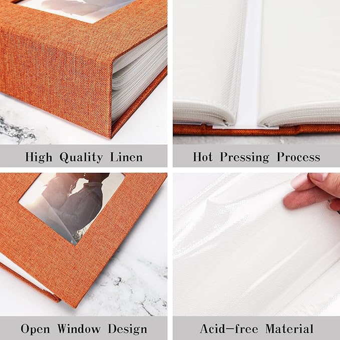 Vienrose Photo Album 4x6 100 Pages Photos Linen Cover Picture Book with Front Window for Baby Wedding Children