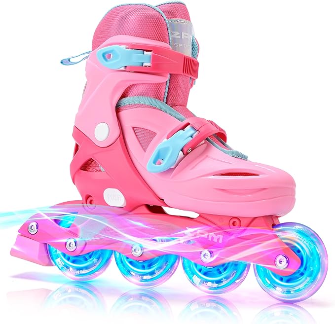 2PM SPORTS Inline Skates with Light Up Wheels, Roller Skates Blades for Boys Girls Kids Ages 5-8 8-12 4-6 6-12, Size Adjustable Beginner Blades Roller Skates