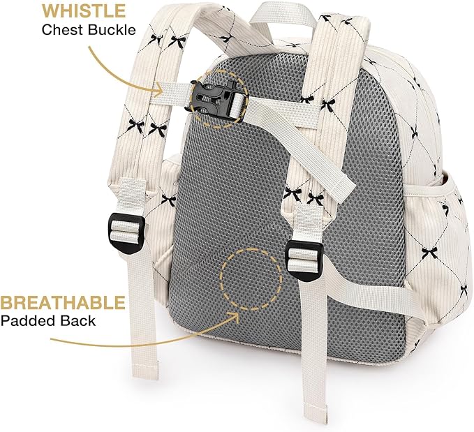 STEAMEDBUN Corduroy Kids Backpack for Girls and Boys 5-8: Girls Backpack for Elementary Kindergarten - 15 inch Cute Backpacks for Kids - Bow