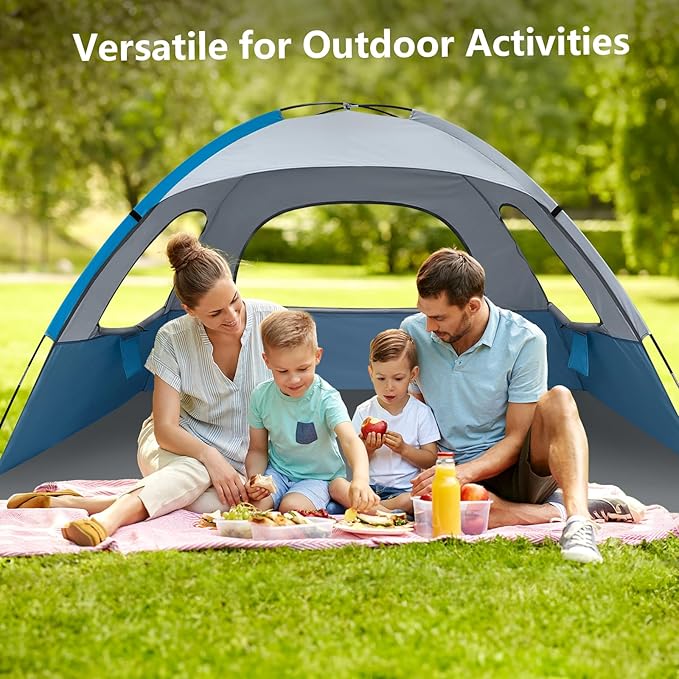 NXONE Beach Tent Sun Shade Shelter for 3/4/6 Person Person with UV Protection, Extended Floor, 3 Mesh Roll Up Windows & 8.0/8.5mm Fiberglass Rods丨Carry Bag Included