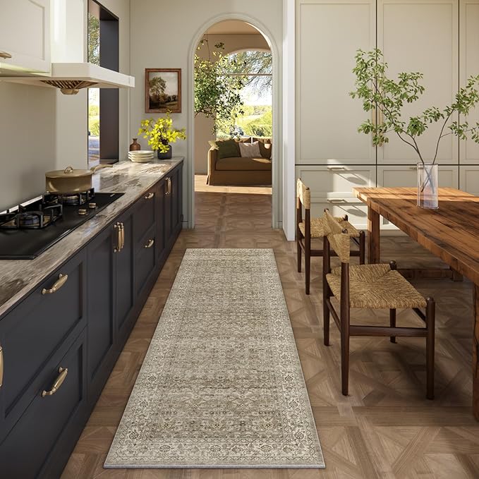 Machine Washable Kitchen Runner Rugs: 2'x 6' Hallway Rug Stain Resistant Non Slip Low Pile Soft Carpet Runners for Hallways Indoor Entryway Kitchen Laundry Room Bedroom Bathroom Farmhouse