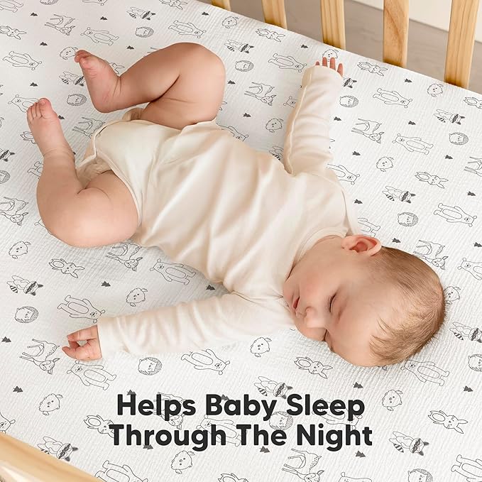 KeaBabies 2-Pack Muslin Crib Sheets for Boys, Girls - 100% Organic Cotton Fitted Baby Crib Mattress Sheet, Soft Breathable Standard Toddler Bed Cover Bedding Set, Neutral, Durable 52x28 (Woodland)
