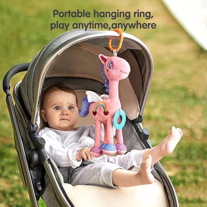TUMAMA Baby Plush Hanging Rattle Toys, Crib Car Seat Travel Stroller Playmat Soft Plush Toy with Wind Chimes, Best Birthday Gift for Newborn 0-12 Months