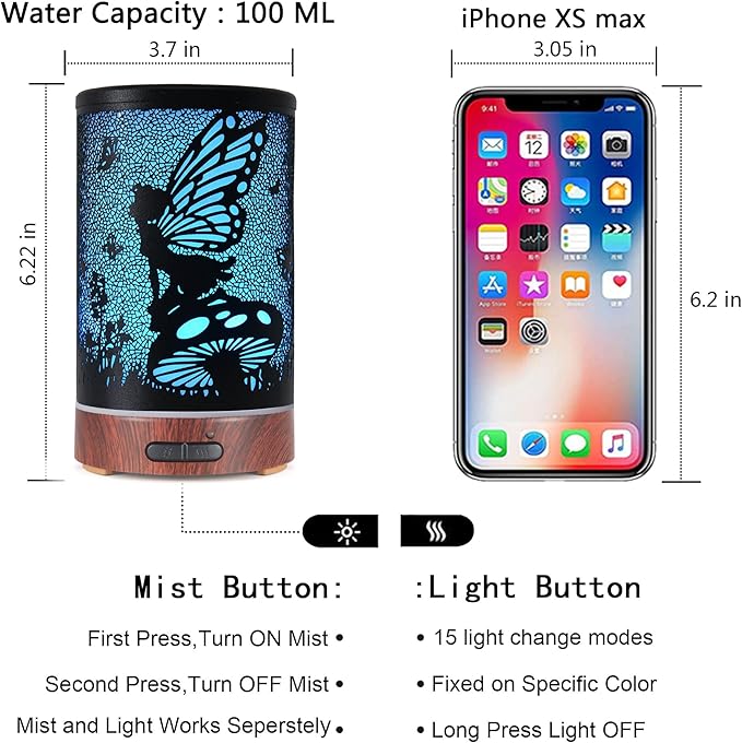 Essential Oil Diffuser, Ultrasonic Diffuser for Essential Oil, Cool Mist Humidifier Aromatherapy Diffuser with 7 Color Lighting Changing Modes, Waterless Auto Shut-Off for Home（Flower Fairy）