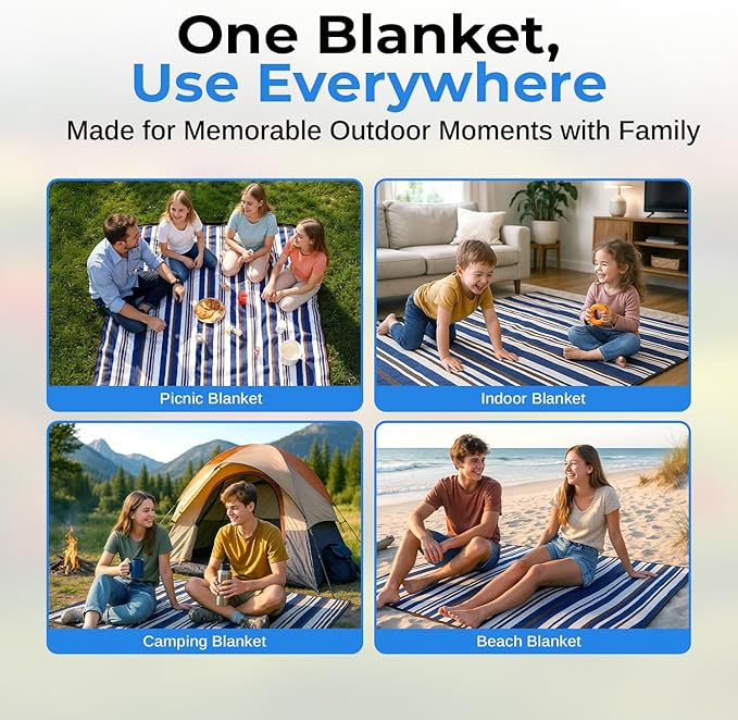 scuddles Extra Large Picnic & Outdoor Blanket Dual Layers for Outdoor Water-Resistant Handy Mat Tote Spring Summer Camping Blanket Great for The Beach