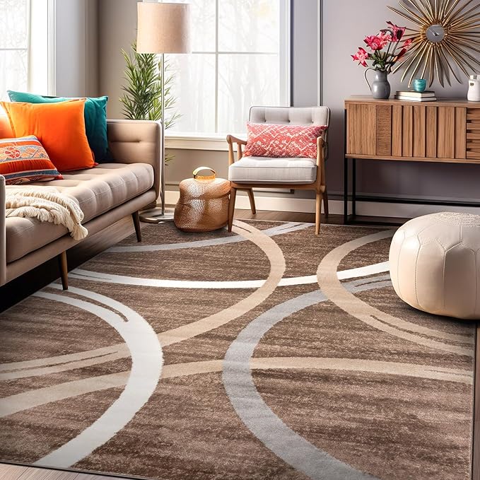 Rugshop Modern Wavy Circles Design Area Rug 8'8" x 12' Brown