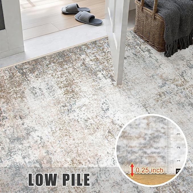 5x7 Area Rug Living Room Rug: Washable Modern Abstract Soft Thin Rug Indoor Floor No Slip Stain Resistant Carpet for Bedroom Dining Room Farmhouse Nursery Home Office - Brown Grey