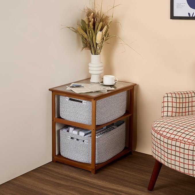 Large Storage Baskets for Shelves, Closet Organizers Bins for Clothes Blanket Towels, Baby Nursery, Toy Baskets Box, Woven Rope Baskets, 17 x 13 x 7.5”, 3 Packs Mixed Grey