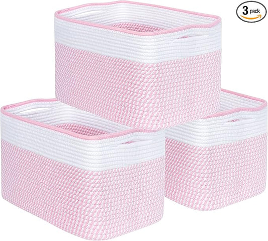 MINTWOOD Design 3-Pack Storage Baskets for Shelves, Decorative Baskets for Organizing, Woven Baskets for Storage, Book Basket, Cube Organizer, Cube Storage Bin Box, Closet Organizers, Light Pink