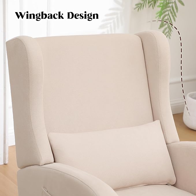 Rocking Chair Nursery, Nursery Rocking Chairs with Foot Rest, Comfy Fabric Glider Rocker Nursing Chair with High Back for Nursing, Living Room, Bedroom, Beige