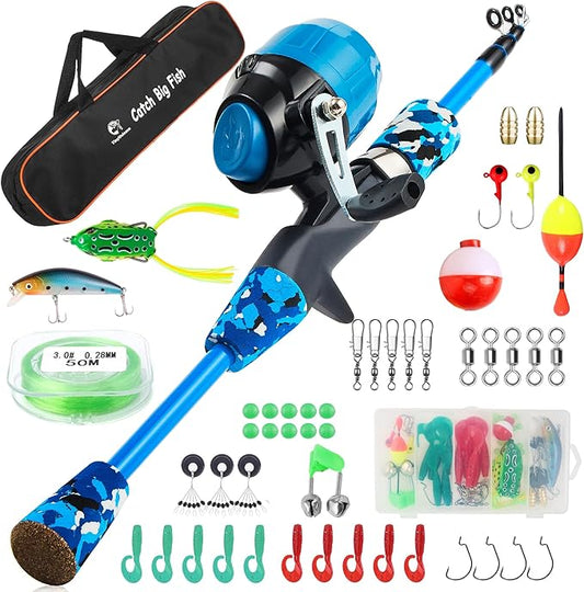 Kids Fishing Pole Kit Set，Portable Telescopic Fishing Rod and Reel Combo Full Kits for Boys, Girls, Beginner, Youth