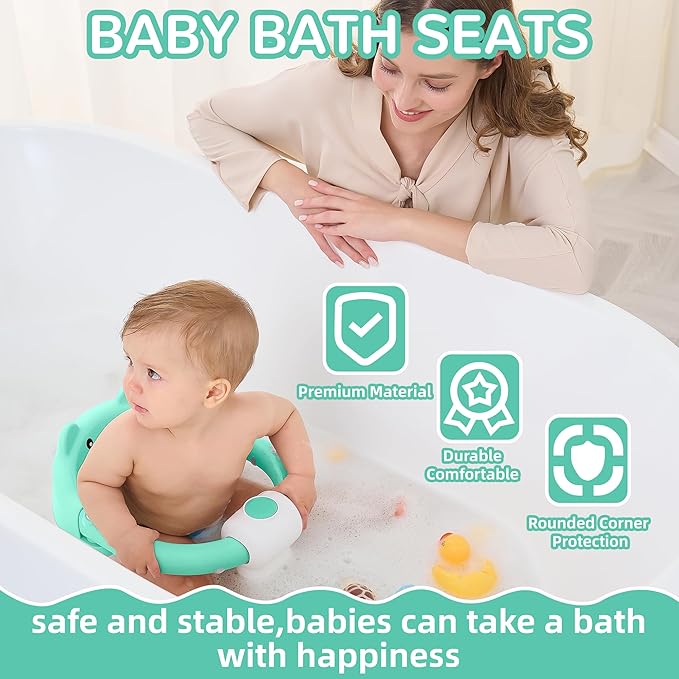 Baby Bath Seat for Babies 6 Months & up, Non-Slip Toddler Bath Seats for Babies Sitting Up, Safe Infant & Newborn Bathtub Chair with 4 Suction Cups & Soft Cushion for Shower,Mint