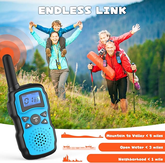 Wishouse Walkie Talkies Rechargeable for Kids Adults Long Range,Xmas Birthday Gift for Boys Girls 3 4 5 6 7 8 9 10 Year Old,Hiking Gear Camping Games Toys with Flashlight,VOX,Easy to Use 3 Pack