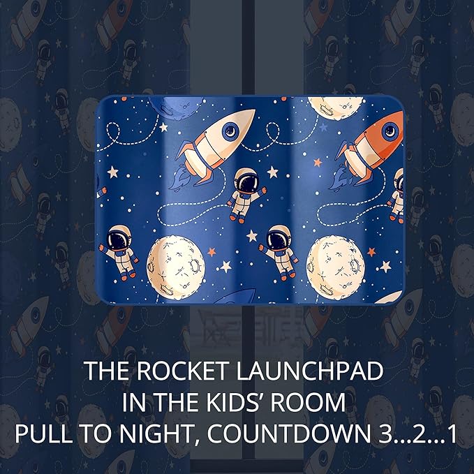 Kids Space Astronaut and Rocket Blackout Curtains - 100% Blackout, Thermal Insulated, Noise Reducing, Perfect for Kids Room and Nursery, 2 Panels (Orbiting Astronauts, W52×L63)