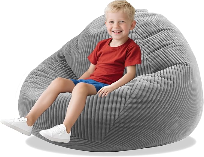 ENBAOHUI Bean Bag Chairs with Memory Foam Chairs for Kids Teens Toddler Faux Fur Sofa Chair with Handle Grey