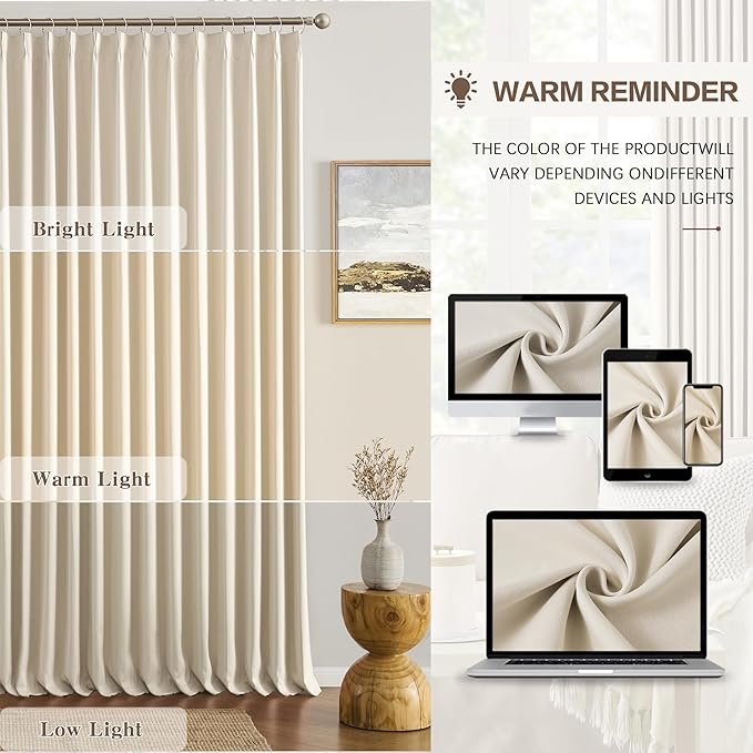 KEQIAOSUOCAI Cream Beige Curtains 84 Inch Length 2 Panels Set Noise Cancelling Neutral Modern Window Pinch Pleated Cute Drapes for Nursery Bedroom (40x84)