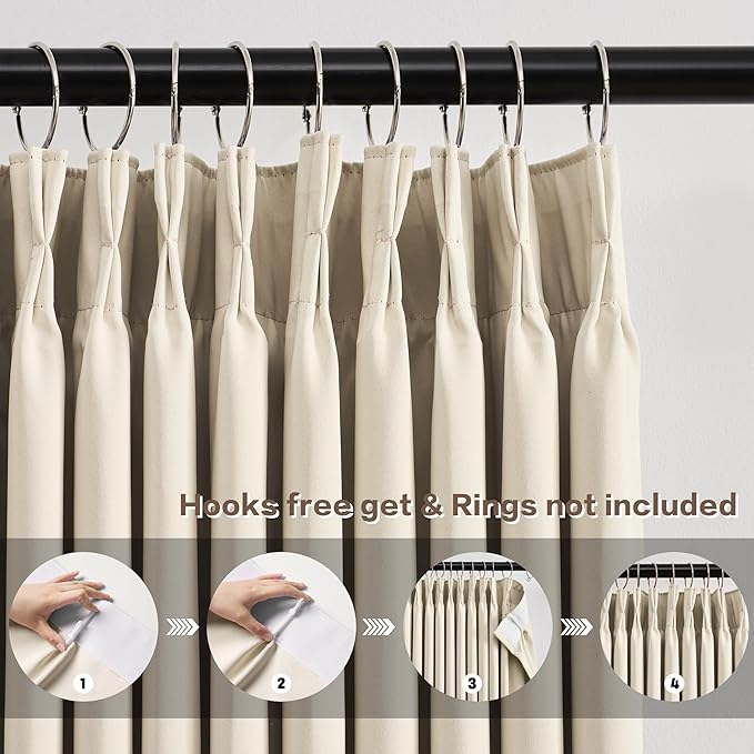 KEQIAOSUOCAI Large Pletaed Curtains 126 Inches Long,(Each 40x2 Panel 80 Widex126 Tall Cream Beige) Extra Length Burg Heat&Cold Blocking Black Out Curtains for Dining Room