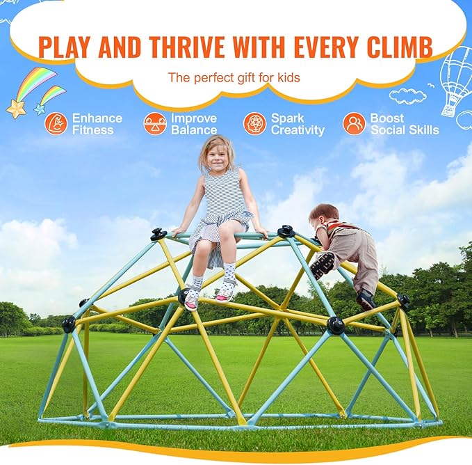 VEVOR Climbing Dome, 6FT Jungle Gym for Kids 3 to 9 Years Old, Geometric Dome Climber Play Center Supports 600LBS and Easy Assembly, with Climbing Grip, Outdoor and Indoor Play Equipment for Kids