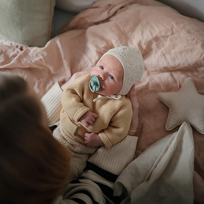 FRIGG Daisy SilkySoft Silicone Baby Pacifier | Made in Denmark | BPA-Free (Dusty Rose/Lily Pad, 6-18 Months)