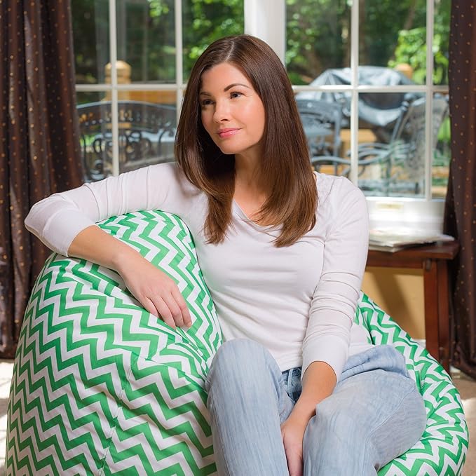 Posh Beanbags Bean Bag Chair, X-Large-48in, Pattern Chevron Green and White