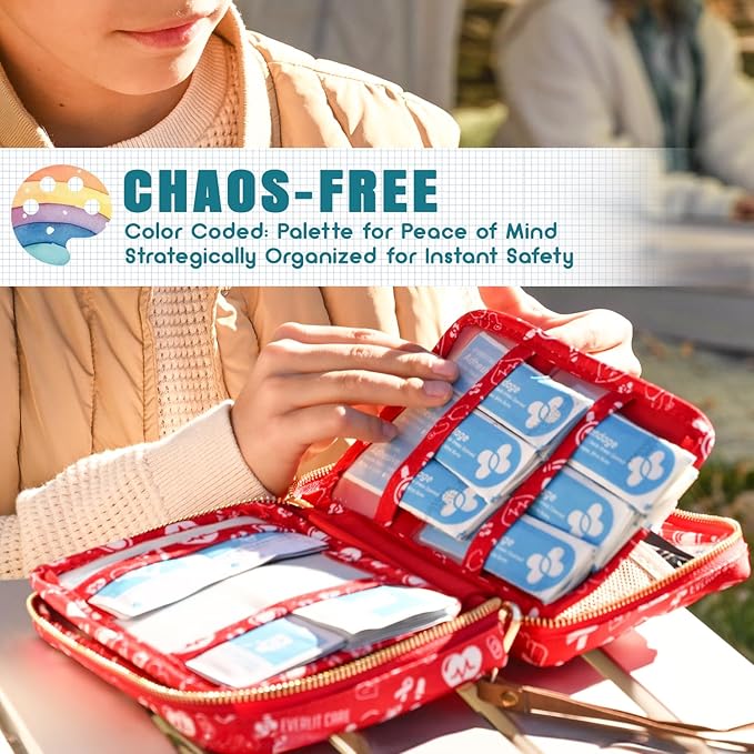 EVERLIT Care Rescue Pack | Family-Friendly First Aid Kit for Kids with 200 Pcs Medical Supplies | Travel-Friendly Compact Storage Bag for Home, Car, Travel, Camping, Adventure (Galaxy)