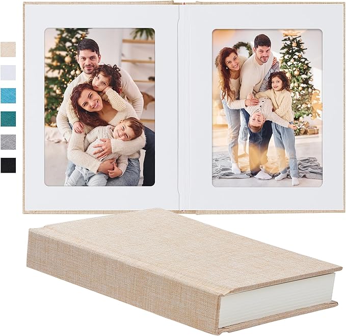 Photo Album 5x7 with Writing Space Linen Cover 5x7 Photo Album Book Holds 20 Photos Ideal for Wedding Theme-Album and Baby Photo Albums (Beige,20 Pockets)