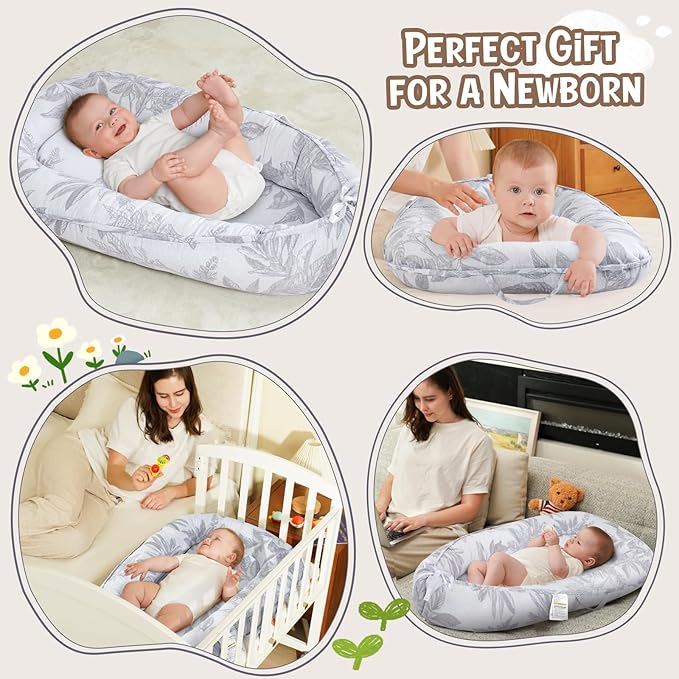 HKAI Baby Lounger – Soft Cotton Infant Floor Seat for Newborn to 24 Months, Portable Baby Essentials for Boys & Girls, Travel-Friendly Baby Lounge Pillow