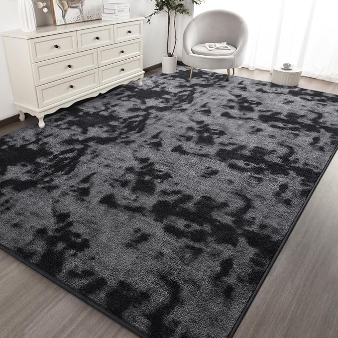 Kimicole 4x6 Washable Area Rugs for Bedroom Living Room, Low Pile Ulta-Thin Solid Color Rug, Non-Slip Soft Fluffy Carpet for Nursery Kids Room Dorm Room Home Decor (Dark Grey)