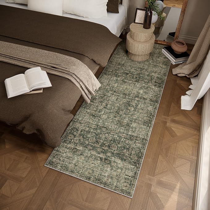 Machine Washable Rug Runners for Hallways: 2'6"x8' Kitchen Rugs Stain Resistant Non Slip Low Pile Soft Boho Carpet Runners for Hallways Bedroom Entryway Indoor Beside Bathroom Laundry Room