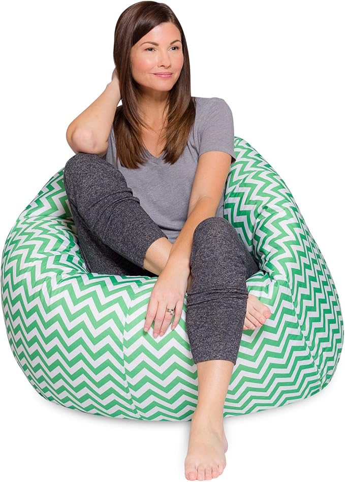 Posh Beanbags Bean Bag Chair, X-Large-48in, Pattern Chevron Green and White