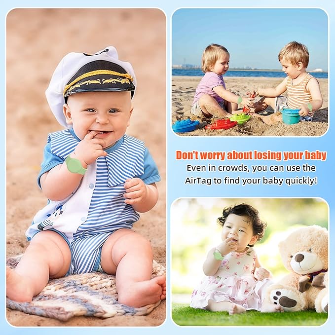 Kids Waterproof Airtag Bracelet Compatible with Apple AirTag, Hidden Silicon Protective Case for Air Tag GPS Tracker Holder, Adjustable Anti-Lost Watch Band for Toddler Child (Green)