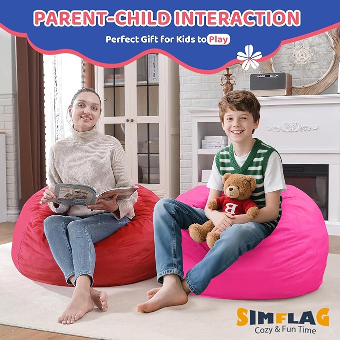 2FT Bean Bag Chair, Comfy Bean Bag Chairs with Memory Foam Filled, Fluffy Beanbag Sofa with Dutch Velvet Cover, Teardrop BeanBag Chairs for Living Room, Playroom - Pink