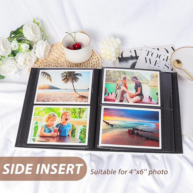 RECUTMS Photo Album 4x6 200 Photos Premium Leather Cover with Front Window for Wedding Family Baby Vacation (Dark Green)