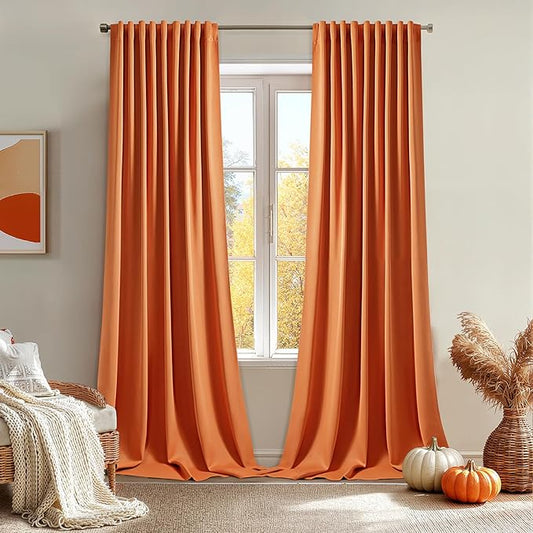 MIULEE Orange Back Tab Blackout Curtains 96 Inch Long 2 Panels Set for Living Room Bedroom, Rod Pocket/Pinch Pleated Long Fall Thermal Insulated Room Darkening Light Blocking Floor to Ceiling Drapes