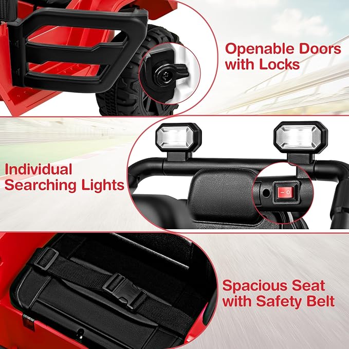 Costzon 12V Kids Ride on Truck Car, Electric Vehicle w/Remote Control, Threaded Wheels, 3 Speeds, LED Lights, Music, Horn & Wireless Connection, Battery Powered Ride on Toy for Boys & Girls 3+ (Red)