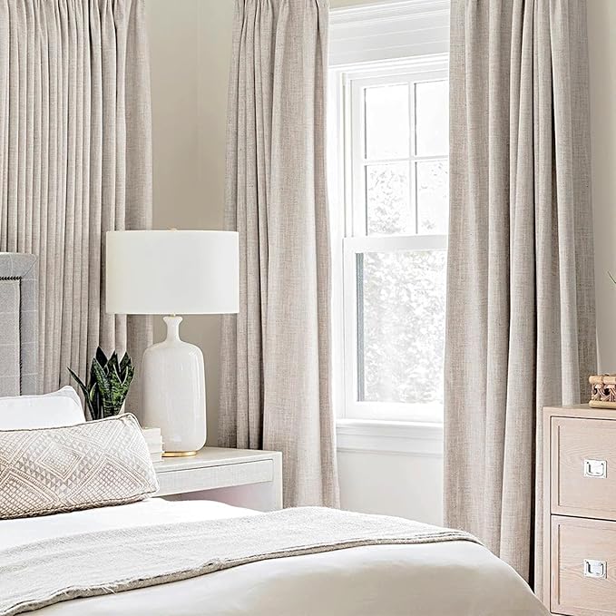MIULEE 100% Blackout Linen Textured Curtains for Bedroom Solid Thermal Insulated Ivory Grommet Room Darkening Curtains & Drapes Luxury Decor for Living Room Nursery 52 x 72 Inch (2 Panels)