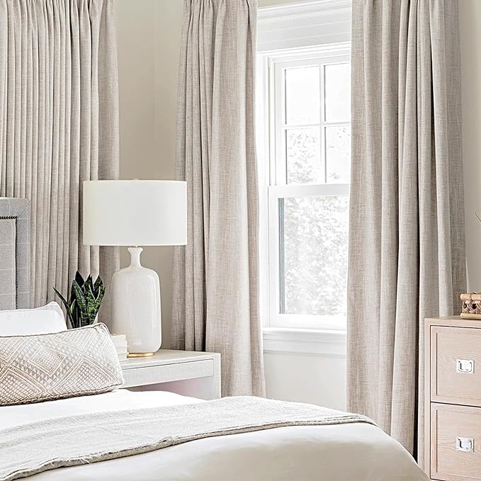 MIULEE 100% Blackout Linen Textured Curtains for Bedroom Solid Thermal Insulated Ivory Grommet Room Darkening Curtains & Drapes Luxury Decor for Living Room Nursery 52 x 102 Inch (2 Panels)