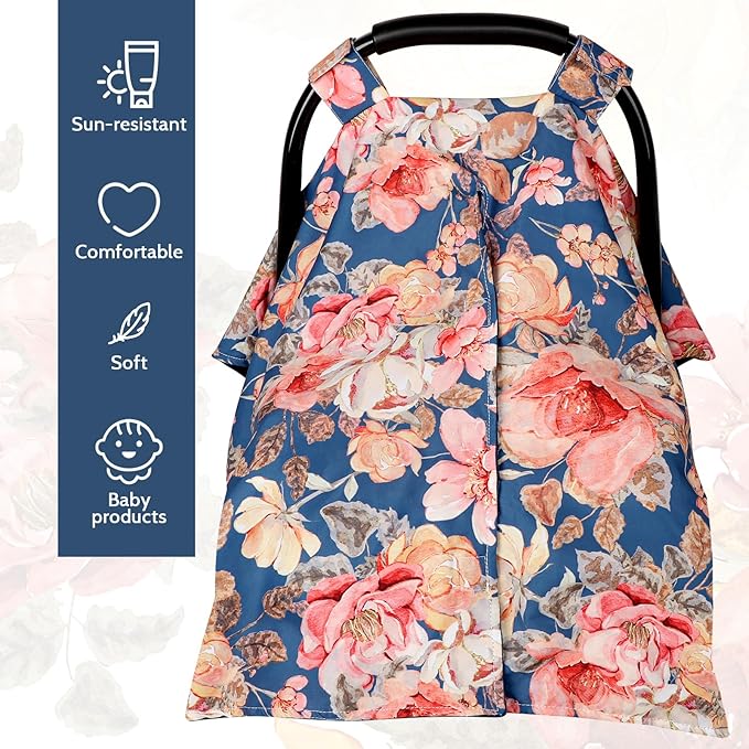 TANOFAR Car Seat Cover Baby, Carseat Covers Baby Boy Girl, Peekaboo Opening Infant Car Seat Cover for Winter, Warm & Cozy, Blue Floral