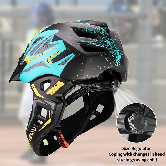 Kids Bike Helmet with Chin Guard, Adjustable Detachable Children’s Full Face Helmet for Girls and Boys, Cycling Helmets Skateboard, Scooter