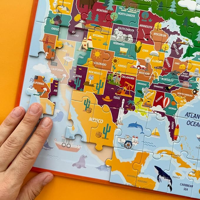 QUOKKA Magnetic Puzzles for Toddlers 4-6 - 2x48 Travel Puzzles Games for Kids Ages 3-5 - USA & World Maps Car Activities Toy for Boys and Girls - United States Learning Magnet for Road Trip