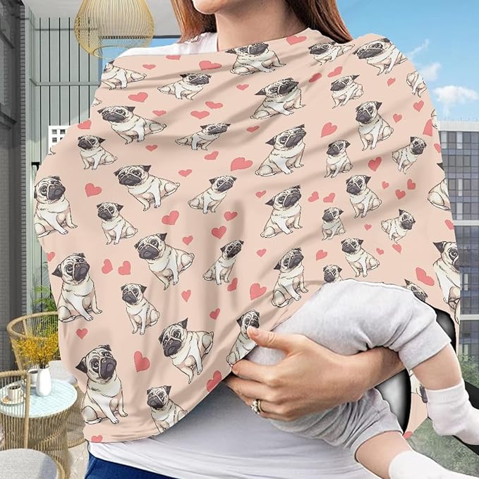 Binienty Cute Bulldog Print Baby Car Seat Canopy Cover Multi Use Nursing Cover for Newborn Boys Girls Soft Breathable Newborn Carrier/Stroller/Shopping Car
