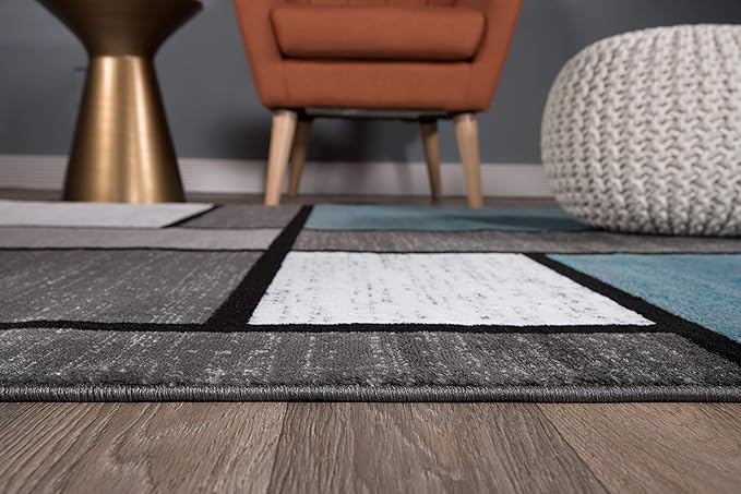 Rugshop Contemporary Modern Boxes for Home Office,Living Room,Bedroom,Kitchen Non Shedding Runner Rug 2' x 10' Blue/Gray